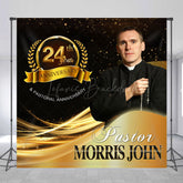 Lofaris Black Gold Custom Photo Name 24th Anniversary Backdrop